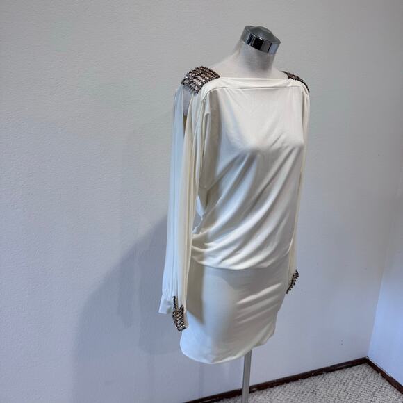 Jadore Y2K Vintage Dolman Open Sleeve Mini Dress Rhinestone Cream Small READ - Picture 2 of 11